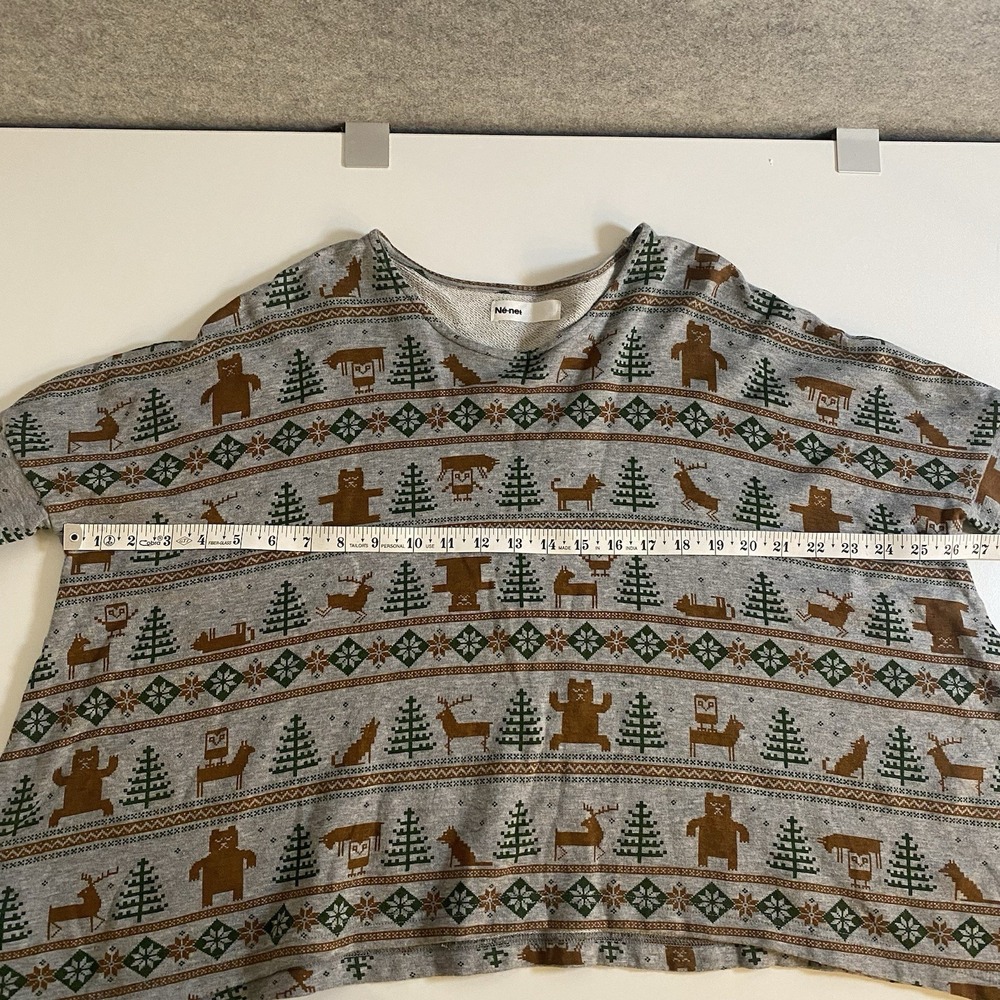 Ne-Net Shirt Womens Size 2 (M) Asymmetrical Nordic Winter Graphic Soft Knit - Picture 4 of 10